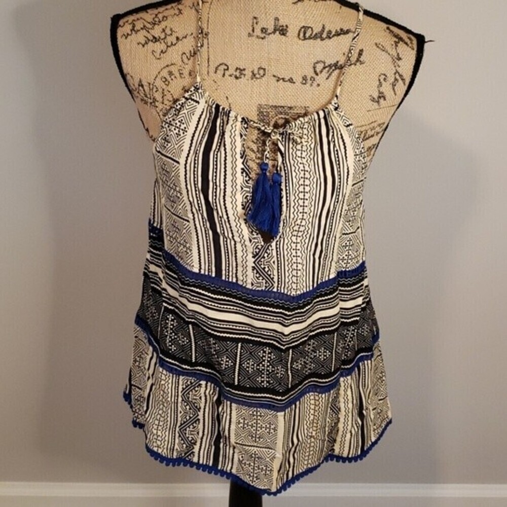 Thml mixed print black blue white top